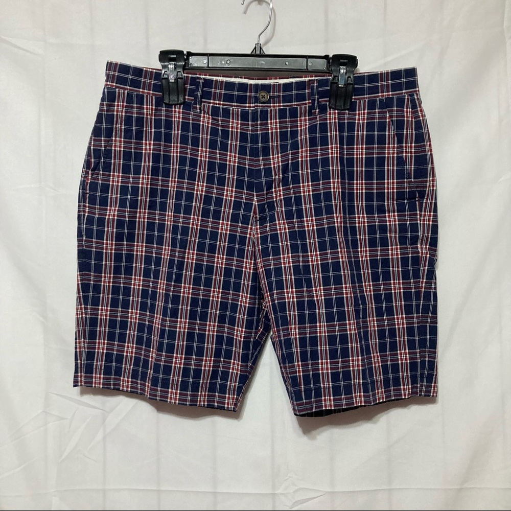 J Crew Gramercy Plaid Shorts Mens 36 Red Blue 9" Inseam G1848